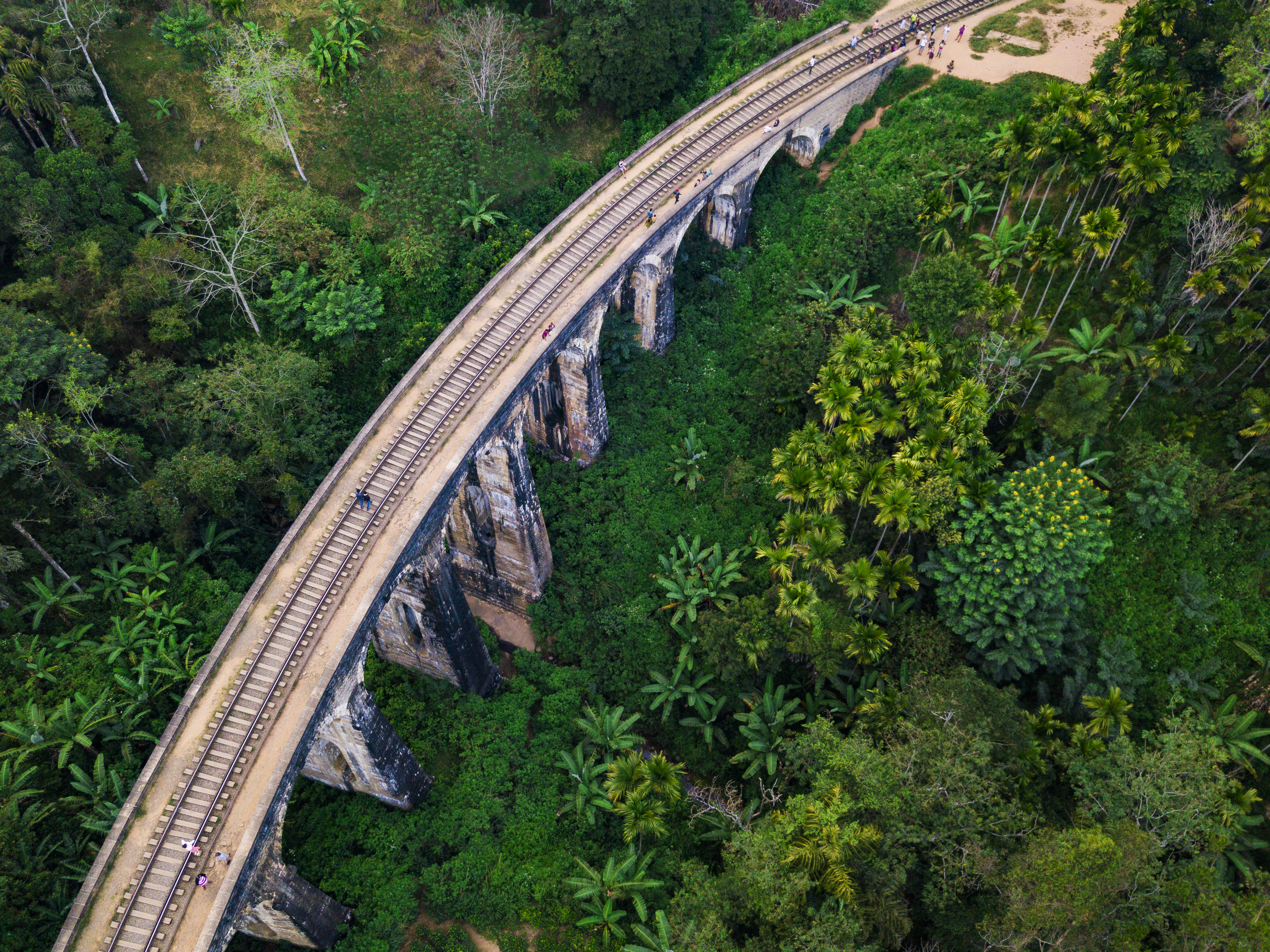 Aerial view of Nine Arches Bridge in Ella, Sri Lanka. Drone photo