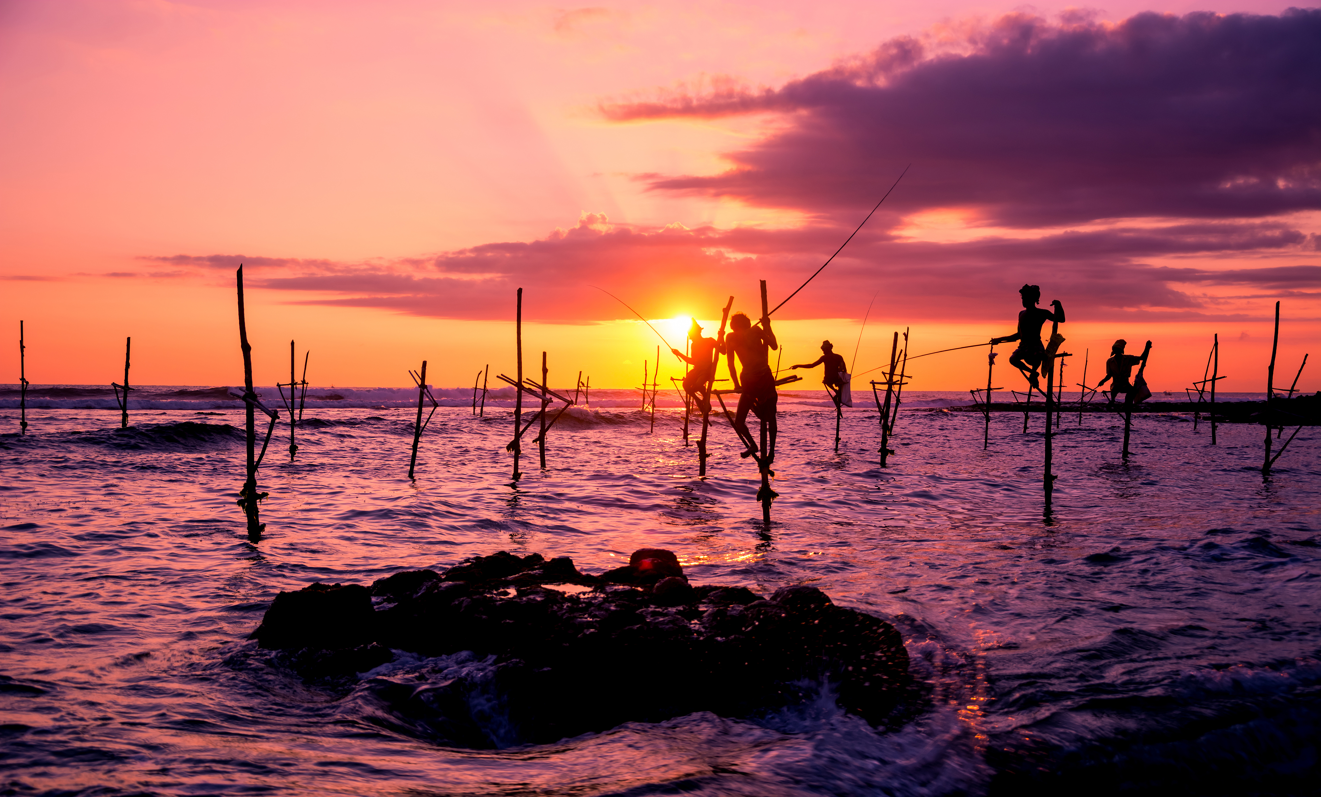 Traditional stilt fisherman in Sri Lanka